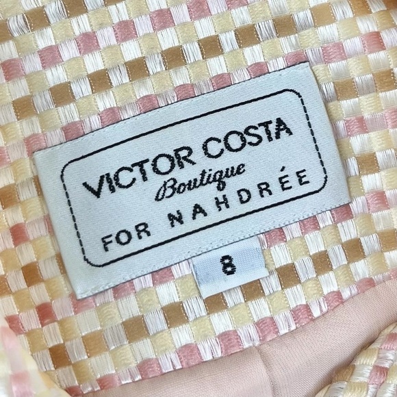 Victor Costa Nahdree Tweed Jacket Skirt 2 Pc Set Church Suit Peach Pink Size 8 - Picture 5 of 13